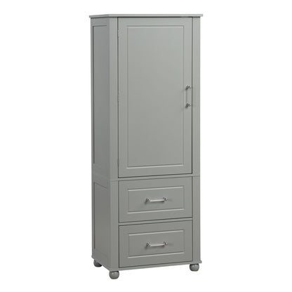 Tall Freestanding Bathroom Storage Cabinet With 2 Drawers And Adjustable Shelf