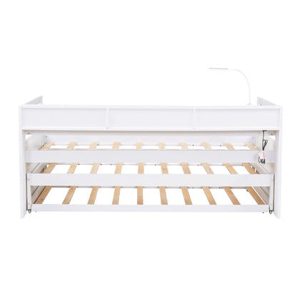 Daybed With 2 Trundles, 3 Storage Cubbies, Built In USB Charging Light