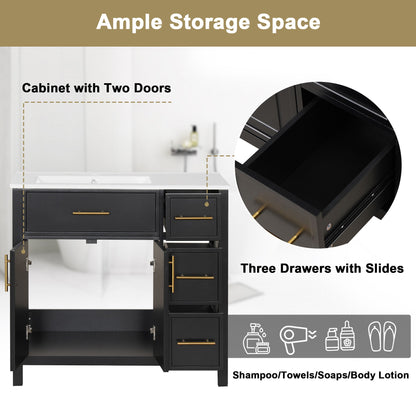 Modern Bathroom Vanity With Sink Top, 2 Doors And 3 Drawers