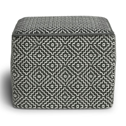 Briella - Square Woven Outdoor / Indoor Pouf - Gray / White