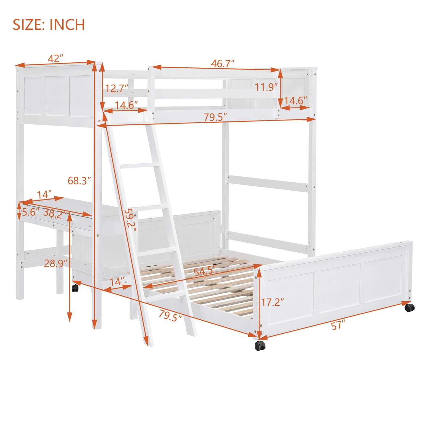 Full Over Full Bunk Bed With Desk