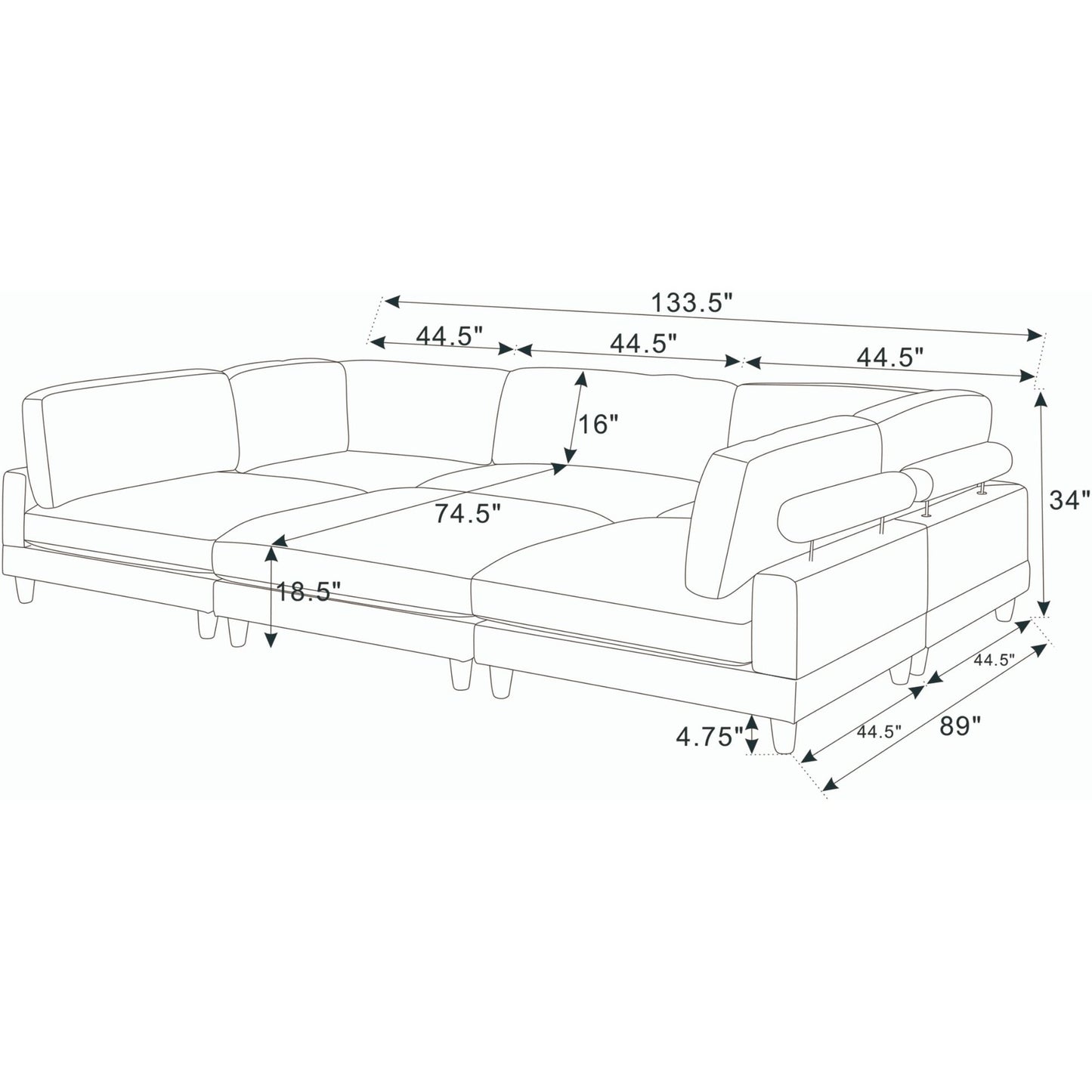 Modern Modular Sectional With Adjustable Back Support
