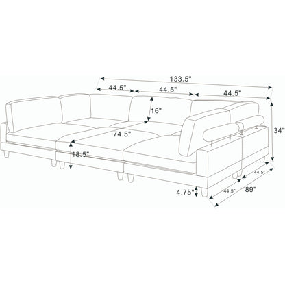 Modern Modular Sectional With Adjustable Back Support