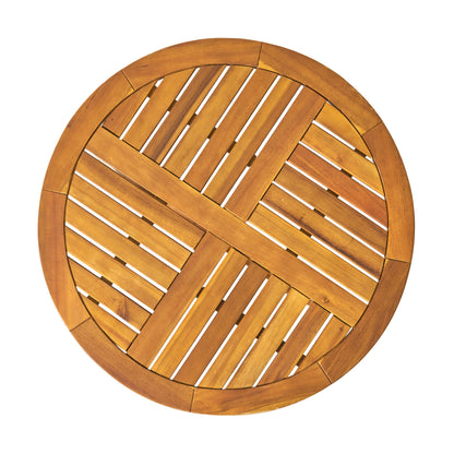 Outdoor Circular Wood Bistro Table With Curved Legs And Slat Panel Table Top - Teak