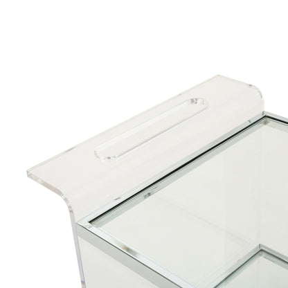 Elegant Acrylic Bar Cart With Tempered Glass Shelves And Rattan Metal Frame - Clear