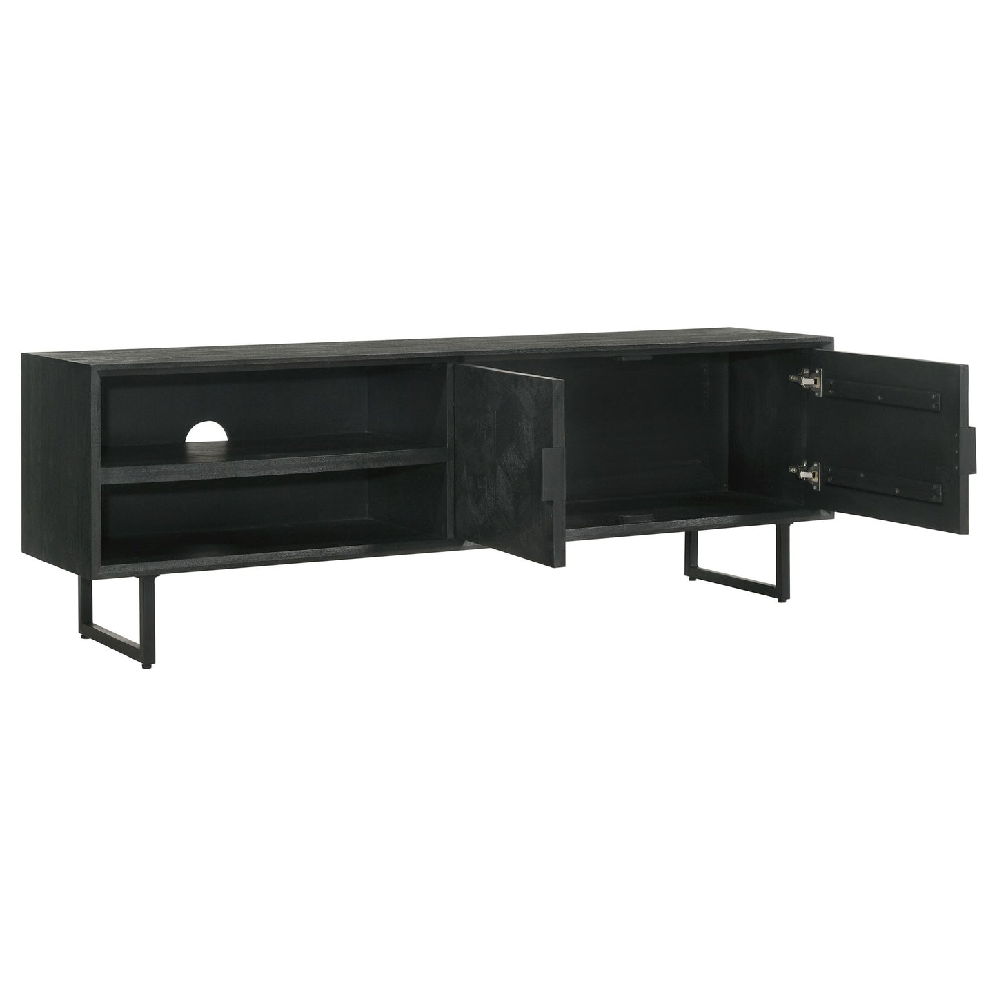 Manaya - 2 Door Stand With Open Shelving And Hidden Storage - Charcoal Black