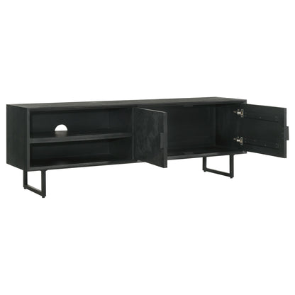 Manaya - 2 Door Stand With Open Shelving And Hidden Storage - Charcoal Black