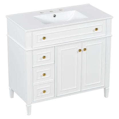 Bathroom Vanity With Sink, 3 Drawers & 2 Soft-Close Doors