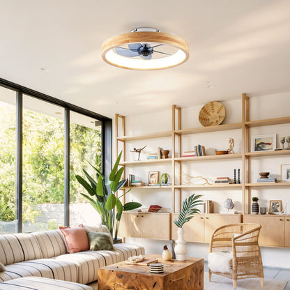 Ceiling Fans With Lights And Remote, 3000 - 6500K Dimmable Flush Mount LED Fan Light, 6 Speeds, Quiet DC Motor For Living Room - Matte White / Natural Wood