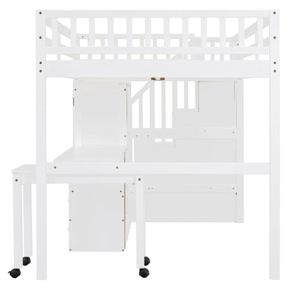 Loft Bed With Stairs, Bookshelf, Drawers, Desk & Wardrobe, Space Saving Multifunctional Furniture