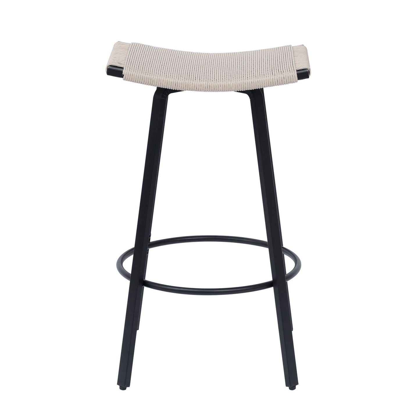 Counter Height Bar Stools Backless Handwoven Kitchen Dining Chairs With Round Footrest (Set of 2) Weaving Pub Stoo - Creamy White