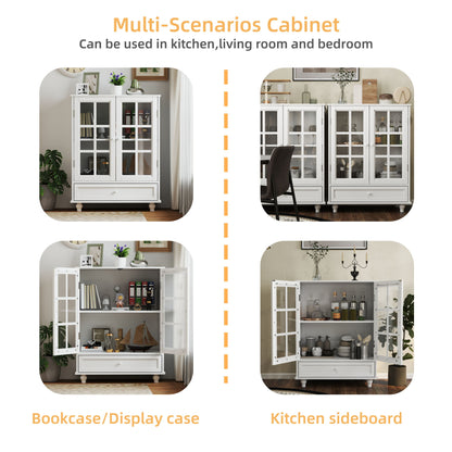 Minimalist Buffet Cabinet With Double Glass Doors And Drawer