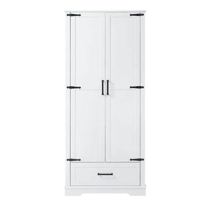Tall Bathroom Storage Cabinet With 2 Doors And 2 Drawer, Adjustable Shelf - White