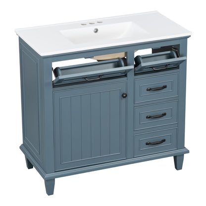 Modern Bathroom Vanity With Sink Top, Flip Drawers, Adjustable Shelf