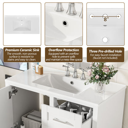 Bathroom Vanity, Modern Bathroom Cabinet With Sink Combo Set, Bathroom Storage Cabinet With A Soft Closing Door And 3 Drawers, Solid Wood Frame