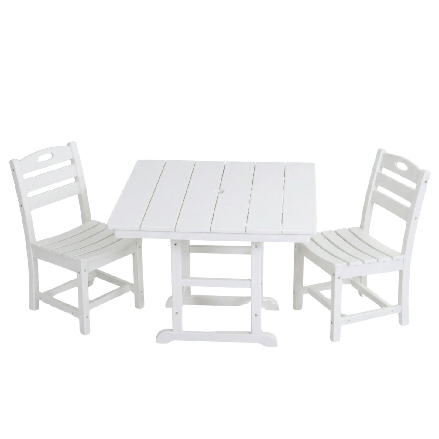 Outdoor Patio Dining Set, Square Table With Umbrella Hole And Armless Chairs