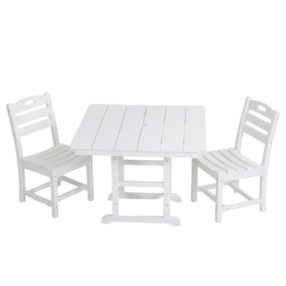 Outdoor Patio Dining Set, Square Table With Umbrella Hole And Armless Chairs