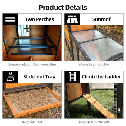 Chicken Coop, Large Outdoor Hen House With Run And Nesting Box Poultry Cage