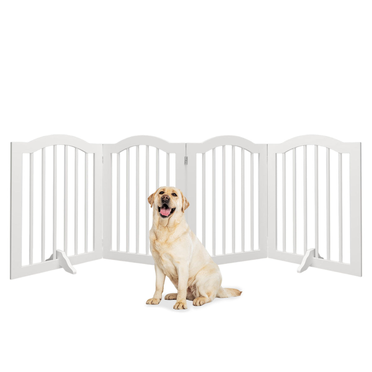 4 Panel Freestanding Pet Gate With Foldable Design And Support Feet - White