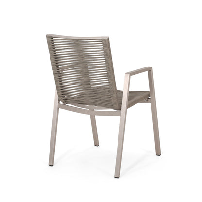 Outdoor Modern Aluminum Dining Chair Set With Rope Sea (Set of 2)