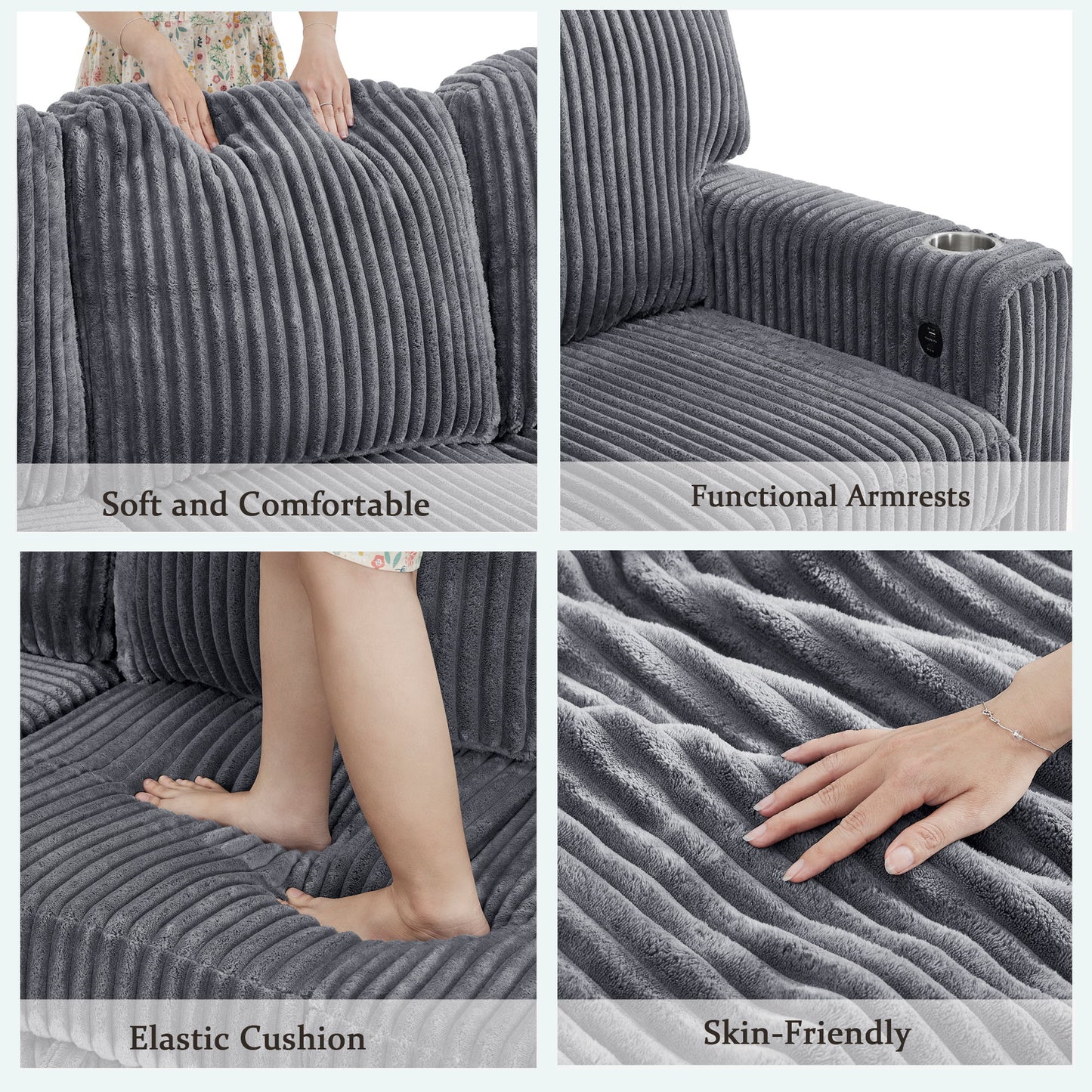L-Shaped Sofa With Pull Out Sofa Bed With USB