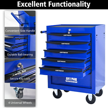 Rolling Metal Tool Chest With Drawers, Steel Storage Cabinet With Ball Bearing Slides