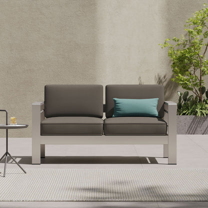 Outdoor Aluminum Loveseat With Cushion - Gray