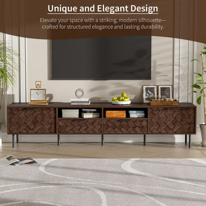 TV Stand For TVs Up To 85" With Closed Storage, Soft Closing Hinges, Living Room Entertainment Center - Walnut