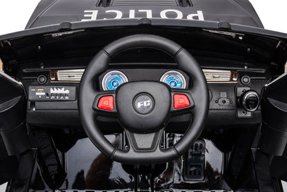 12V7A 30W*2 Four-Wheel Drive Seat One Button Start, Forward And Backward, High And Low Speed, Music, Front Light, Power Display, Two Doors Can Open, 2.4G R / C, Seat Belt Four Wheel Absorber