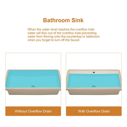 Modern Rectangular Undermount Bathroom Sink With Overflow Ceramic