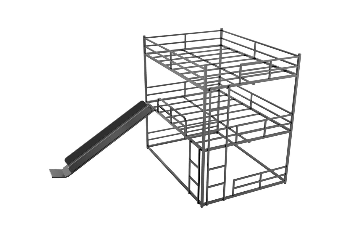 Twin Size House Loft Bed With Slide And Ladder - Black