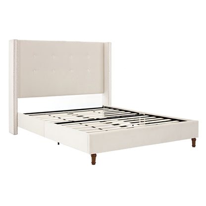 Peyton - Upholstered Bed With 54" High Headboard, Traditional Hand Buttoned Tufting