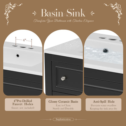 Bathroom Vanity With Medicine Cabinet, Storage Cabinet With 4 Drawers, Adjustable Shelf Mirror