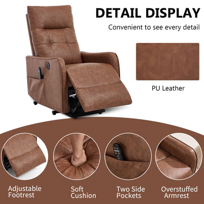 Single Motor Power Lift Recliner Chair With Massage And Heat, USB For Charging - Brown