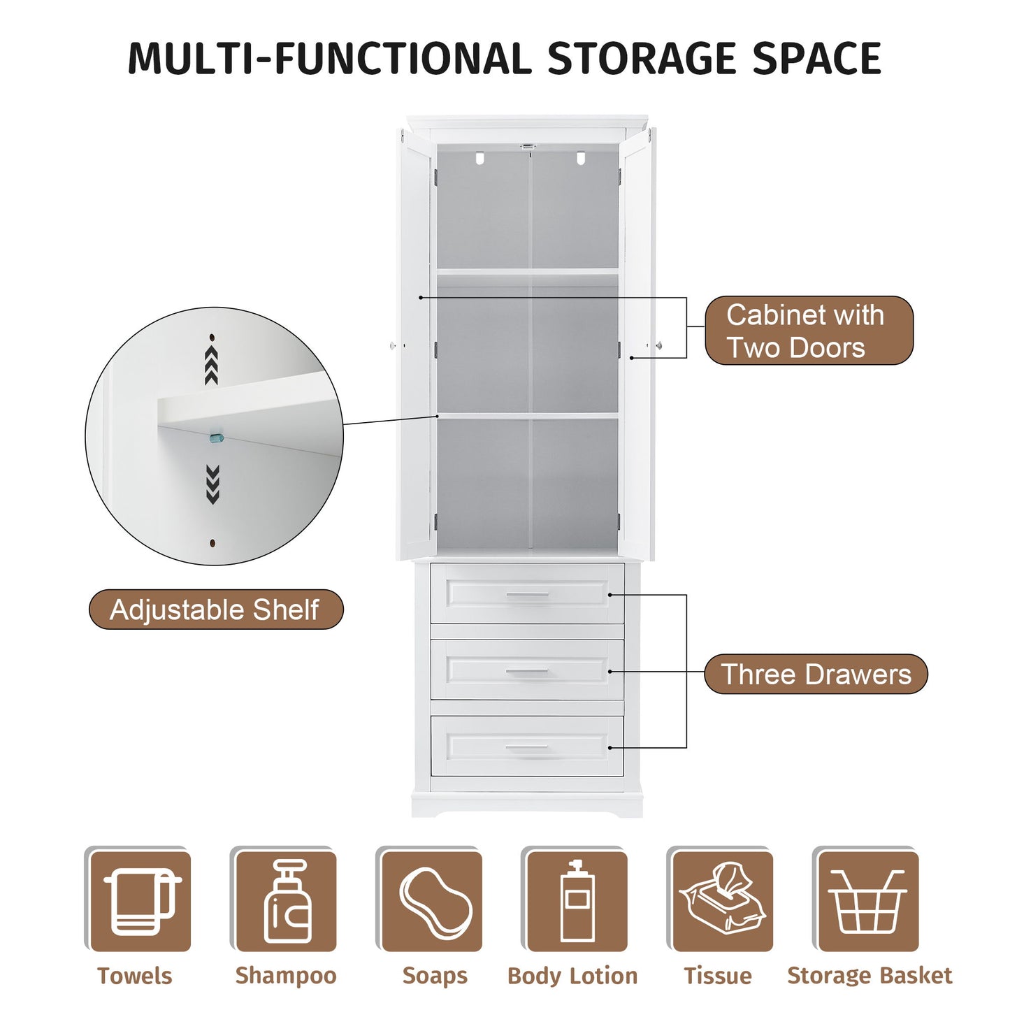 Tall Storage Cabinet With 3 Drawers For Bathroom
