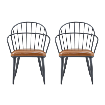 Industrial Inspired Upholstered Dining Chair Set With Metal Legs (Set of 2) - Brown