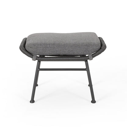 Outdoor Modern Boho Wicker Ottoman With Cushions (Set of 2)