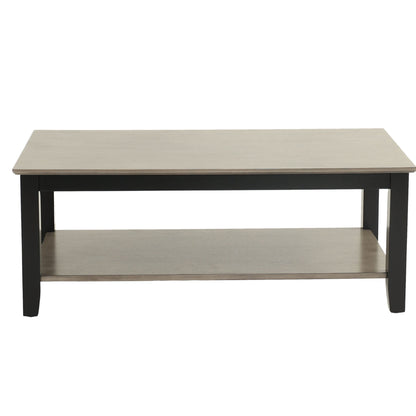 3 Piece Table Set With Open Shelf Storage, Includes Coffee, End & Console Table - Black / Black / Gray / Gray