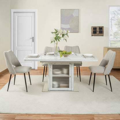 Modern Rectangle Dining Table With Stretchable Top, Storage Cabinet