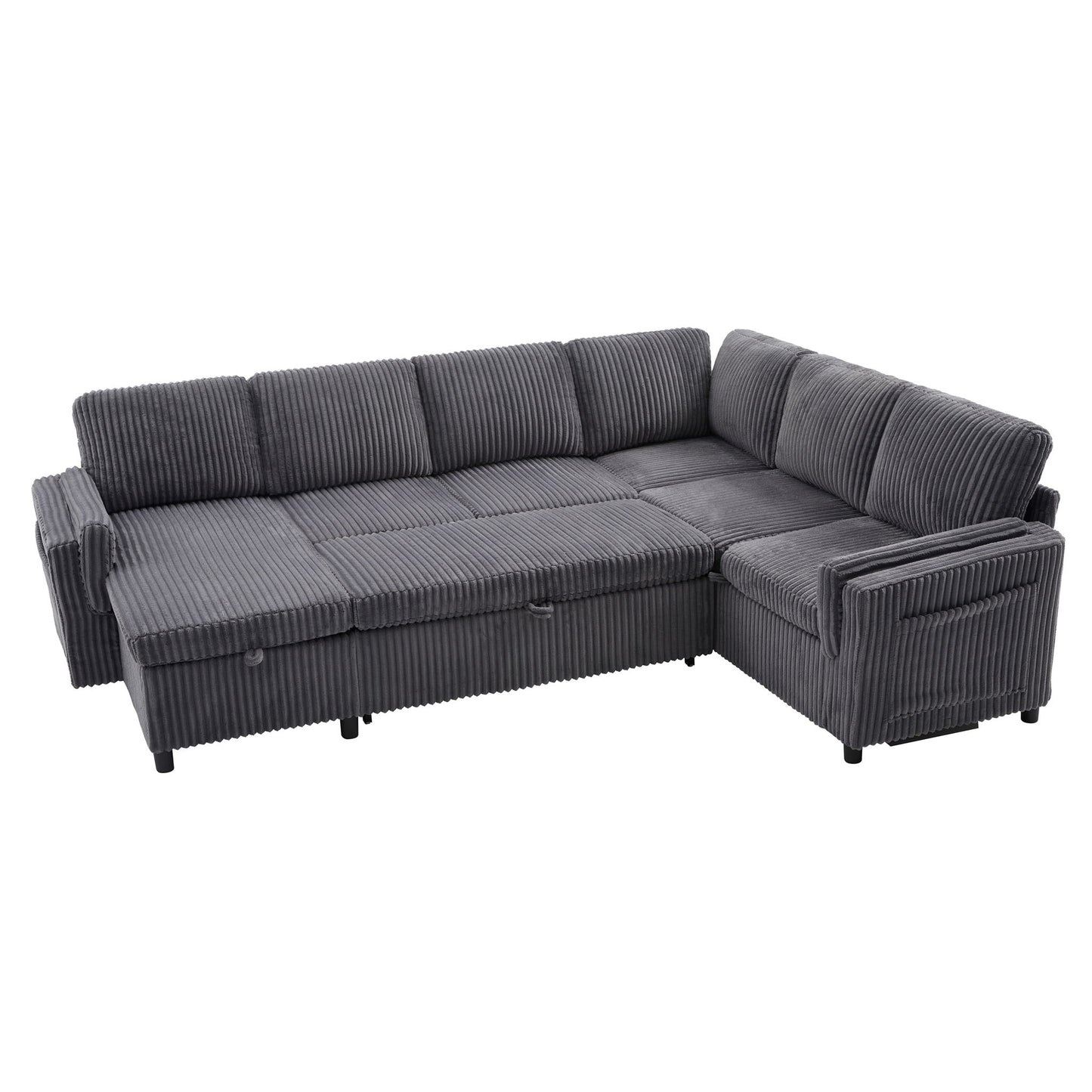 Convertible U-Shaped Sectional Sofa Bed With USB Ports And Storage