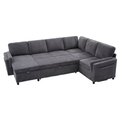Convertible U-Shaped Sectional Sofa Bed With USB Ports And Storage