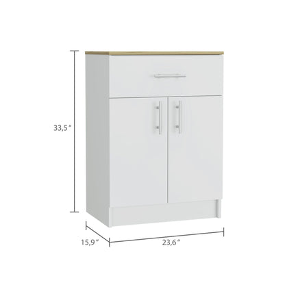 Pantry Organizer Cabinet One Drawer, Two Interior Shelves, Two Doors - White / Light Oak