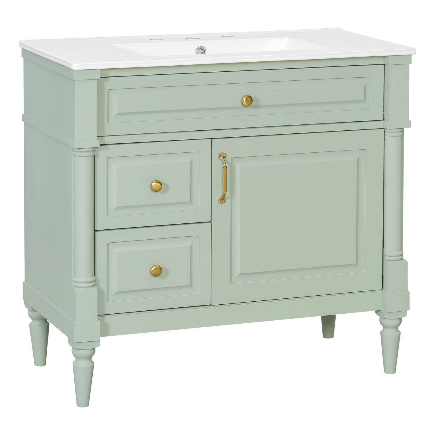 Freestanding Bathroom Vanity With Sink, Adjustable Shelf, Flip Drawer
