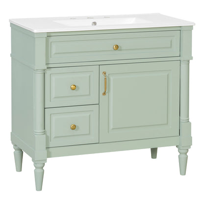 Freestanding Bathroom Vanity With Sink, Adjustable Shelf, Flip Drawer