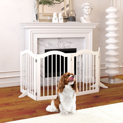 4 Panel Freestanding Pet Gate With Foldable Design And Support Feet - White