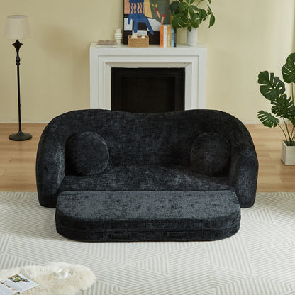 Curved Convertible Sofa, 2 In 1 Frameless Folding Sofa Bed With Pull Out Base And Deep Seat