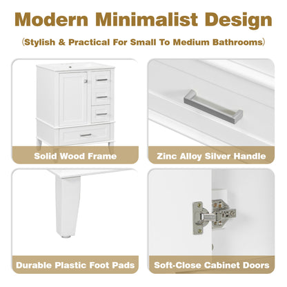 Bathroom Vanity, Modern Bathroom Cabinet With Sink Combo Set, Bathroom Storage Cabinet With A Soft Closing Door And 3 Drawers, Solid Wood Frame