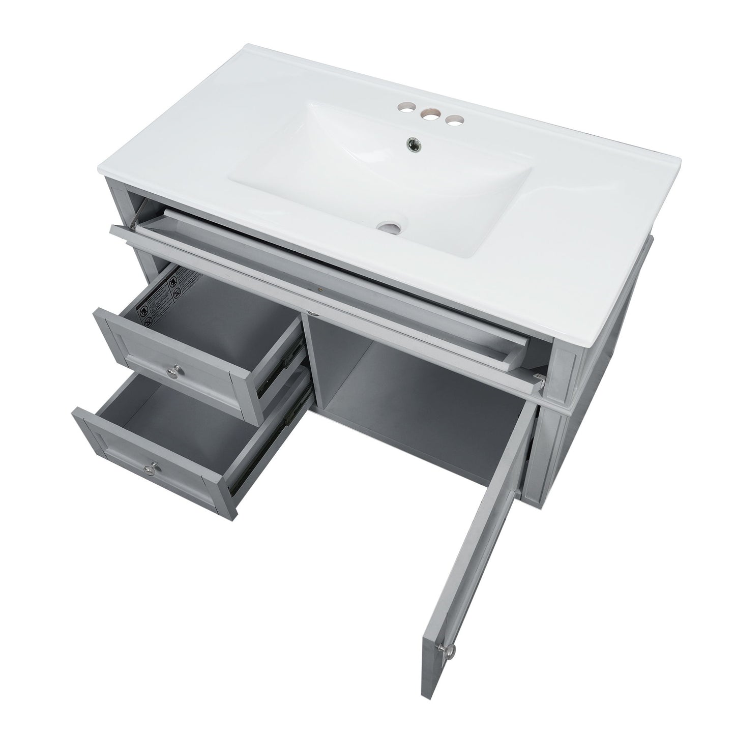 Modern Wall Mounted Floating Cabinet With Double Drawer And Sink
