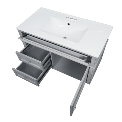 Modern Wall Mounted Floating Cabinet With Double Drawer And Sink