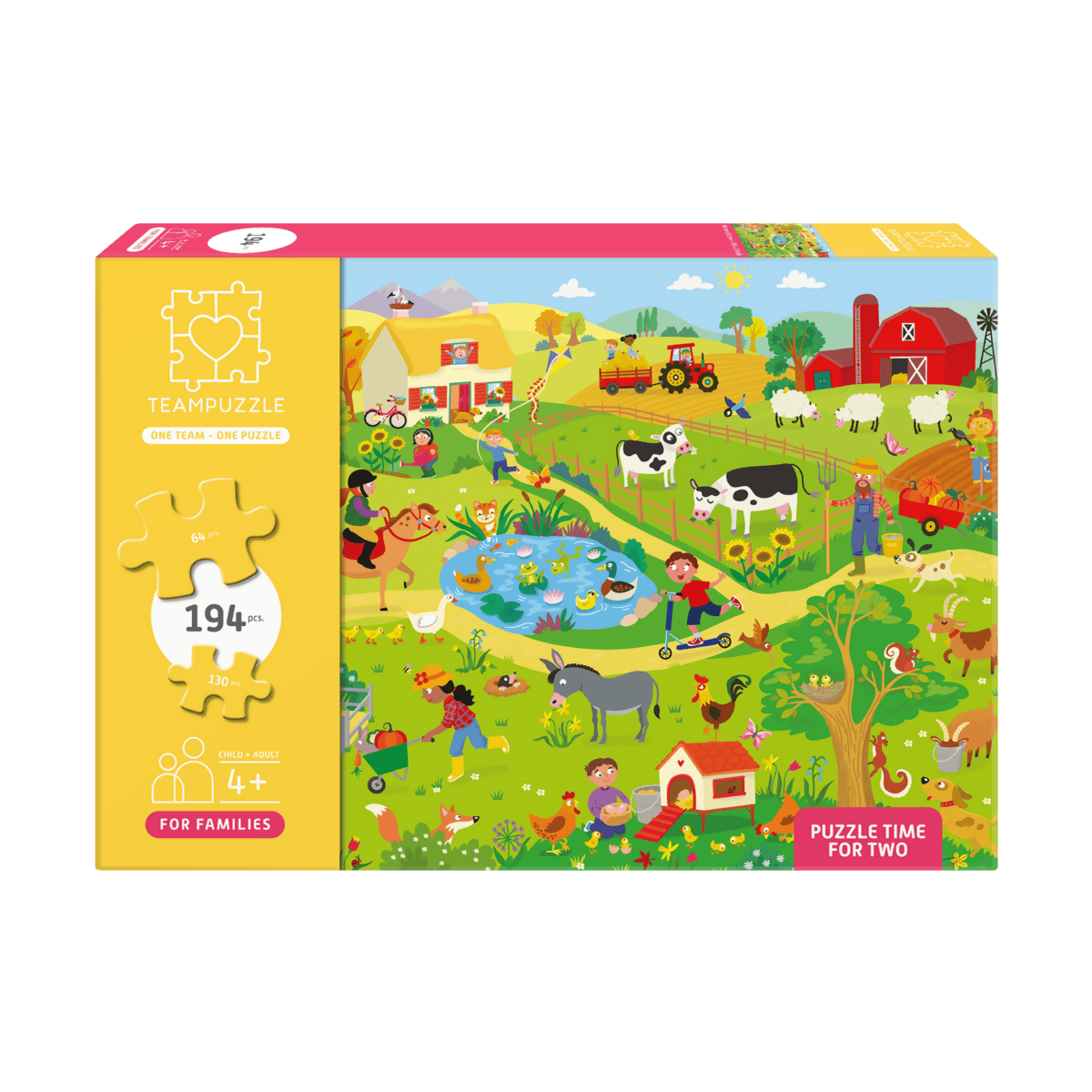 TEAMPUZZLE FOR FAMILIES: On the Farm – 194-Piece Child & Adult Jigsaw Puzzle – Large & Small Puzzle Pieces – Ages 4+